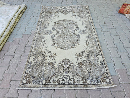 4x7 Oushak Rug - Vintage Turkish Rug - Neutral Rug - 4x7 Feet