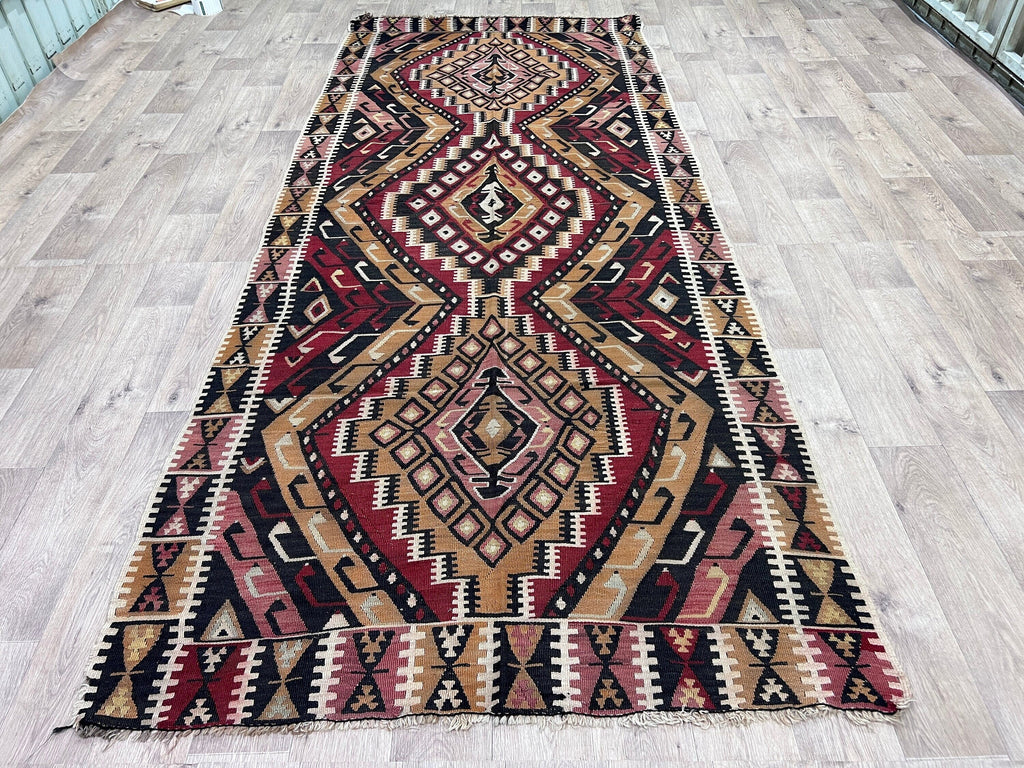 Handwoven Wool Kilim Runner: Vintage Turkish Rug, 4.75x11 ft
