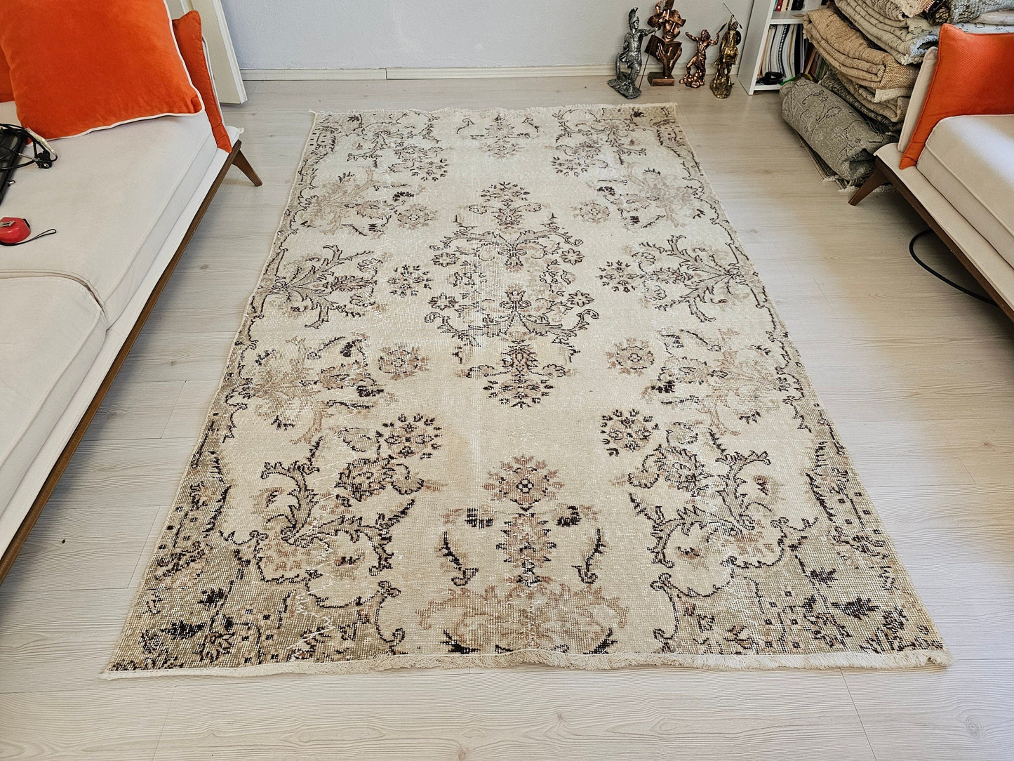 5x8 Handmade Neutral Floral Design Wool Turkish Area Rug  //5.10x7.80 feet