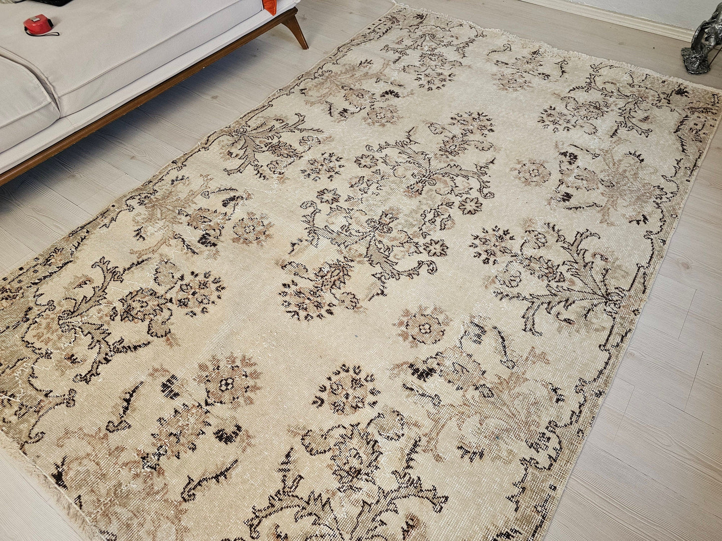 5x8 Handmade Neutral Floral Design Wool Turkish Area Rug  //5.10x7.80 feet