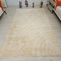 5x8 Vintage Turkish Wool Rug: Neutral Oushak Area Rug