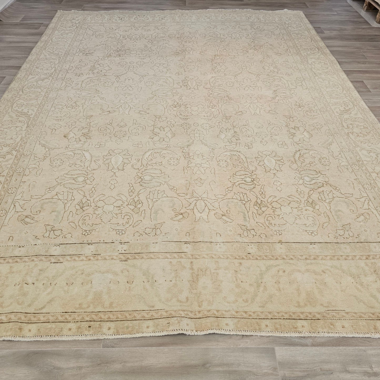 9x12 Floral Design Neutral Area Rug - Tan Color Rug - Natural Organic Wool Rug - Handmade Carpet - Extra Large Muted Turkish Area Rug