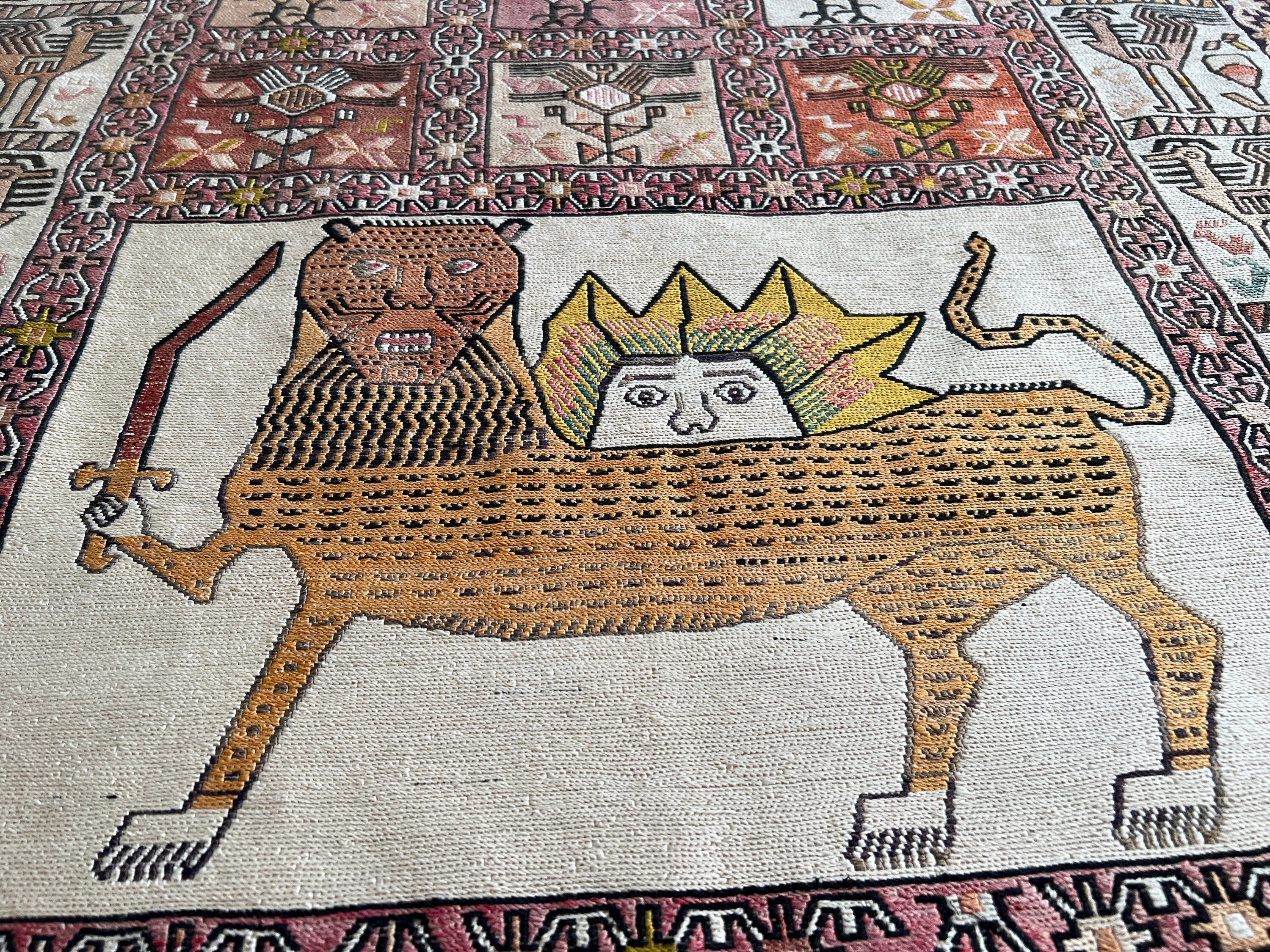 Vintage Silk Soumak Rug: Hand-Embroidered Kilim, Decorative Anatolian Rug (4.25x6.80 ft)