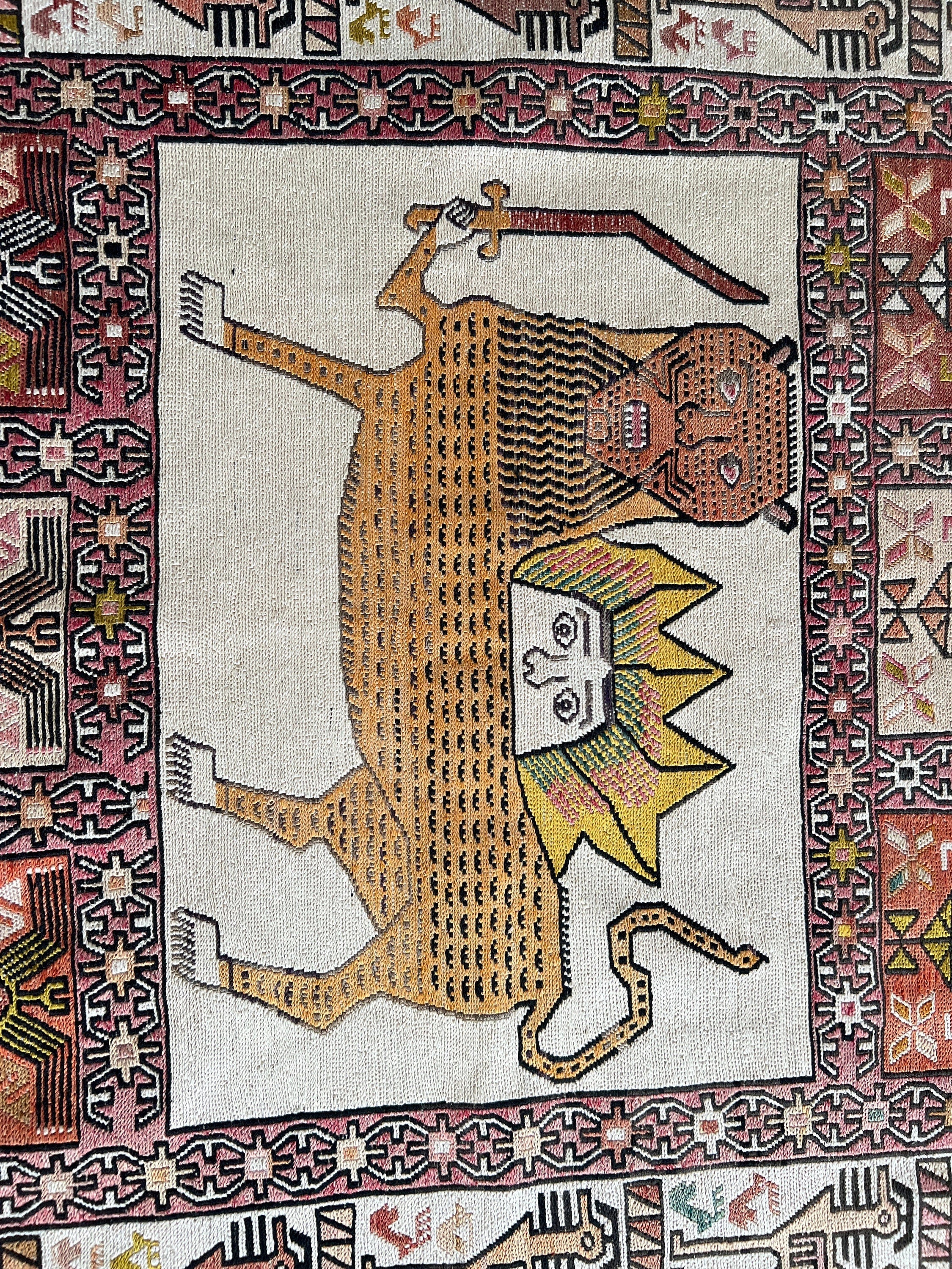 Vintage Silk Soumak Rug: Hand-Embroidered Kilim, Decorative Anatolian Rug (4.25x6.80 ft)