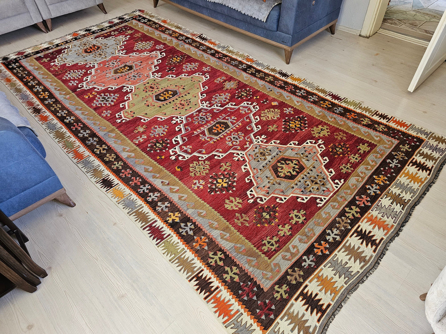 Traditional Vintage Kilim Rug for Office and Lounge Room / 6.30x12.35 feet