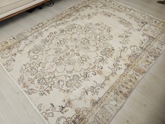 5.50x7.30 feet Neutral Vintage Turkish Rug