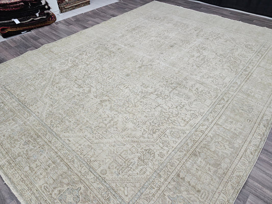 Hand Knotted Oversize 9x12 Neutral Vintage Rug, Authentic Turkish Carpet, Unique Home Decor, Handmade Wool Rug, Traditional Style