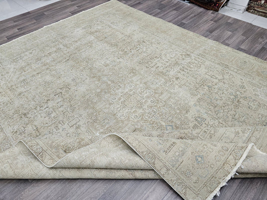 9x12 Vintage Turkish Area Rug | Neutral Hand Knotted Heriz Carpet | Large Antique Rug | Boho Chic Home Decor | Unique Oriental Floor Cover