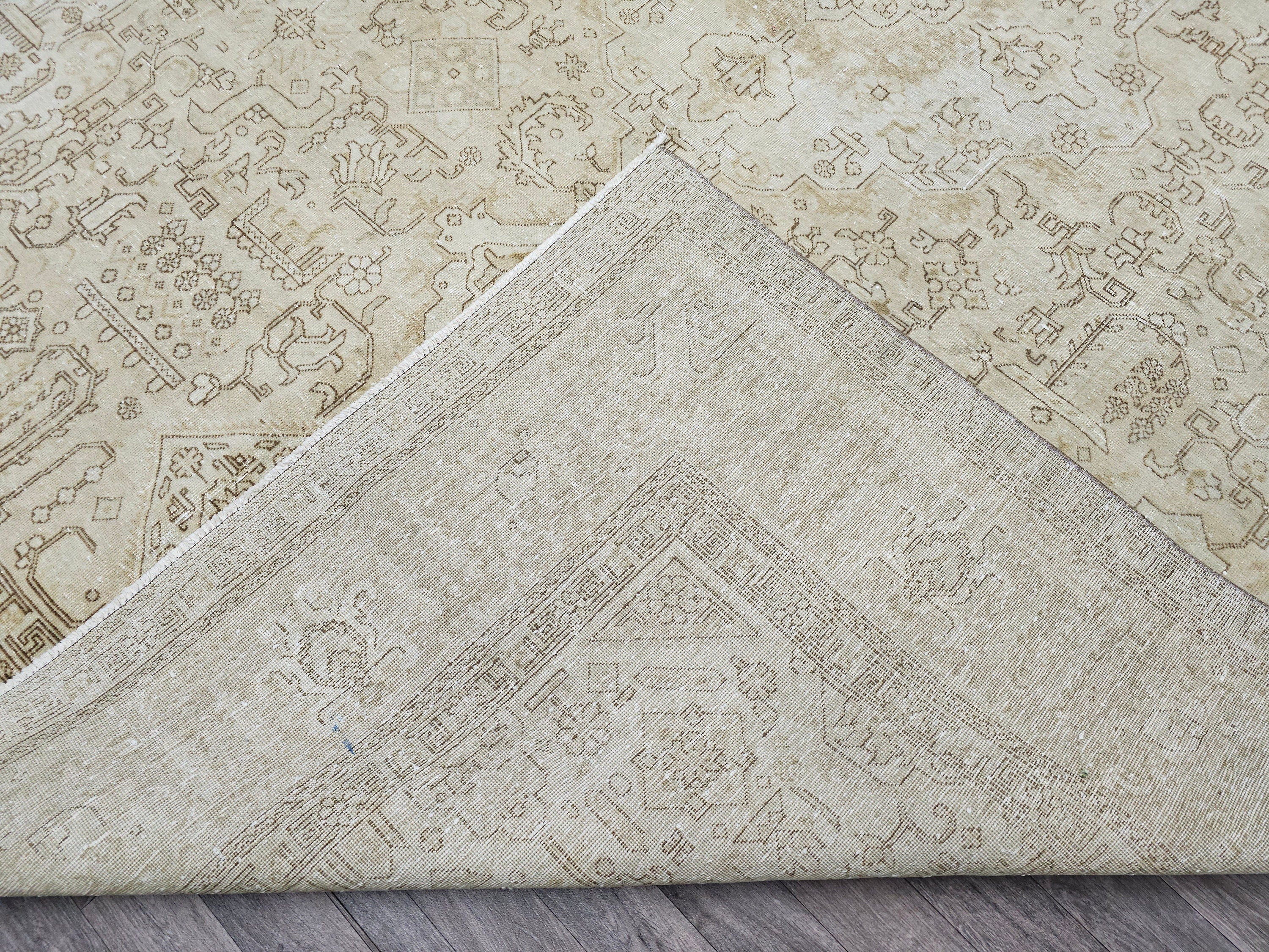 Oversize 9x13 Vintage Wool Oushak Rug: Muted Turkish Anatolian Carpet