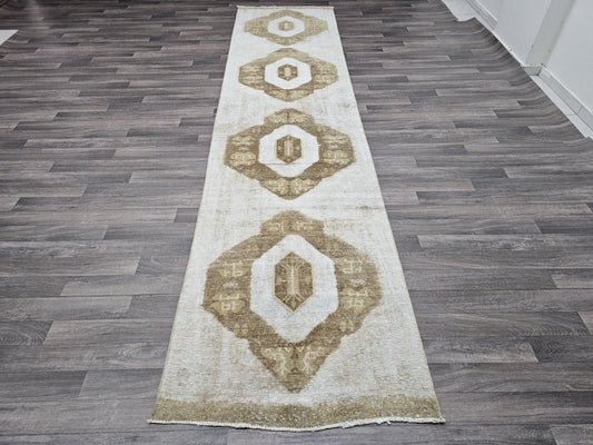 3x13 feet Vintage Neutral Turkish Runner Rug for Kitchen and Hallway