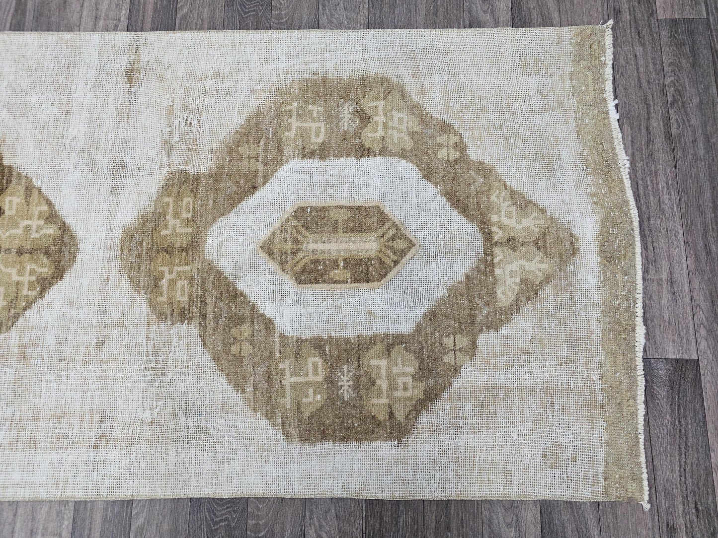 3x13 feet Vintage Neutral Turkish Runner Rug for Kitchen and Hallway