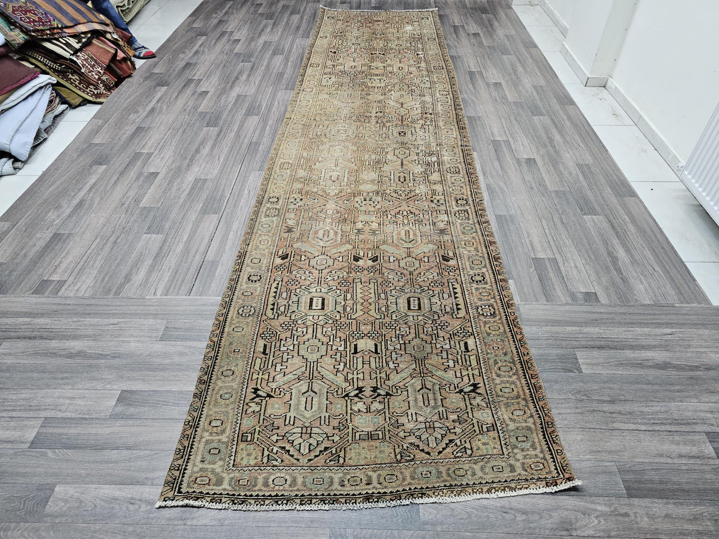 4x14 Wide Oushak Runner Rug/ Large Runner Rug/ Vintage Turkish Runner Rug/ Wide Hallway Runner /3.60x14.35 feet