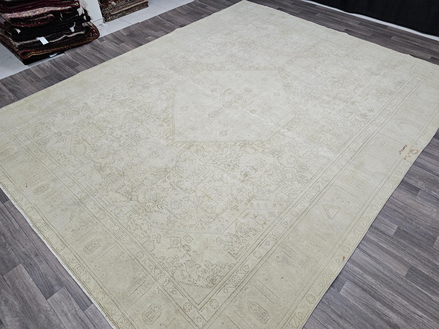 10x12 Neutral Oushak Rug - Hand Knotted Wool Area Rug - Oversize Vintage Carpet - Mahal Rug