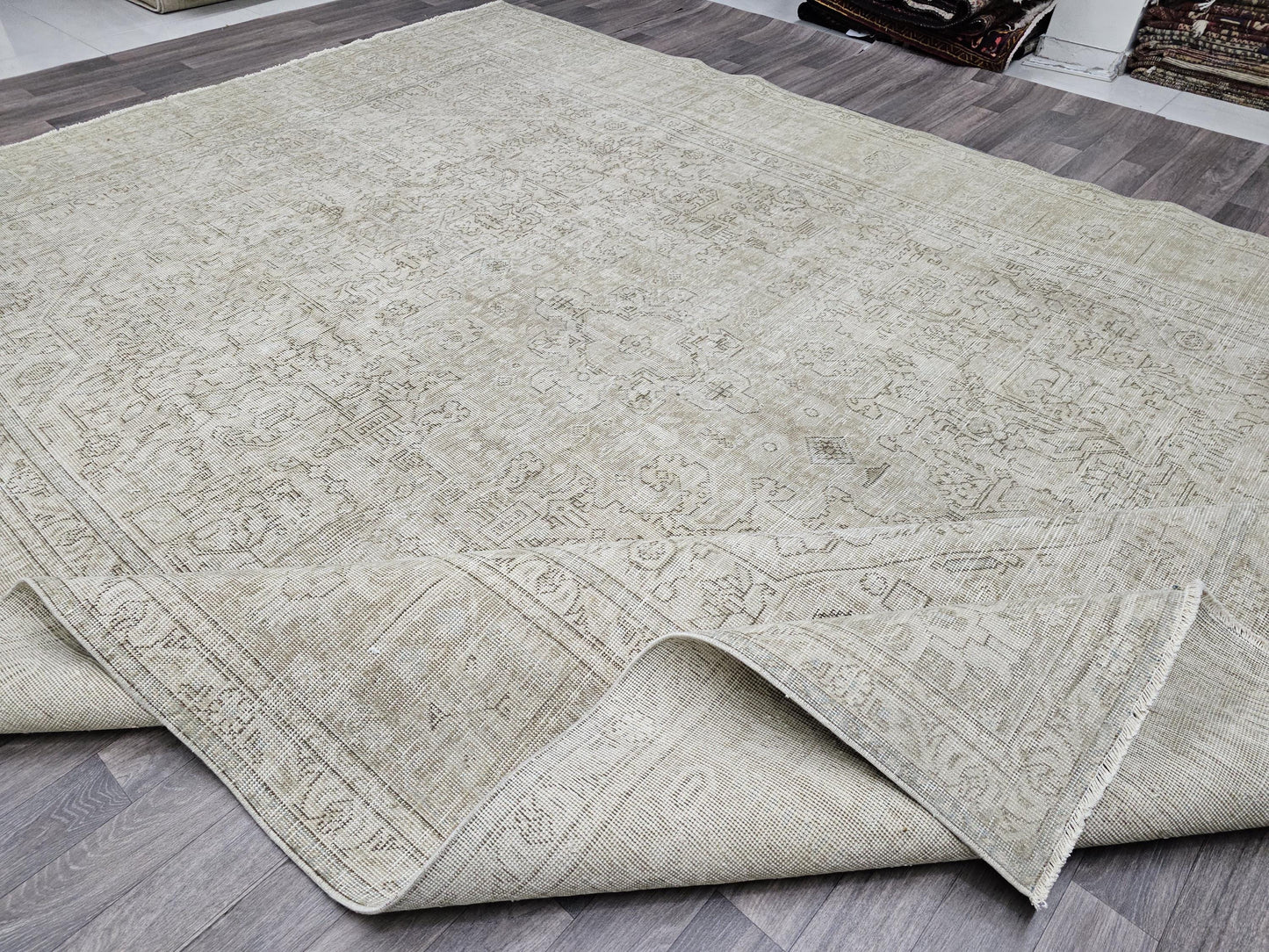 Extra Large Neutral Oushak Rug - Hand Knotted Wool Area Rug - Oversize Vintage Carpet - Mahal Rug