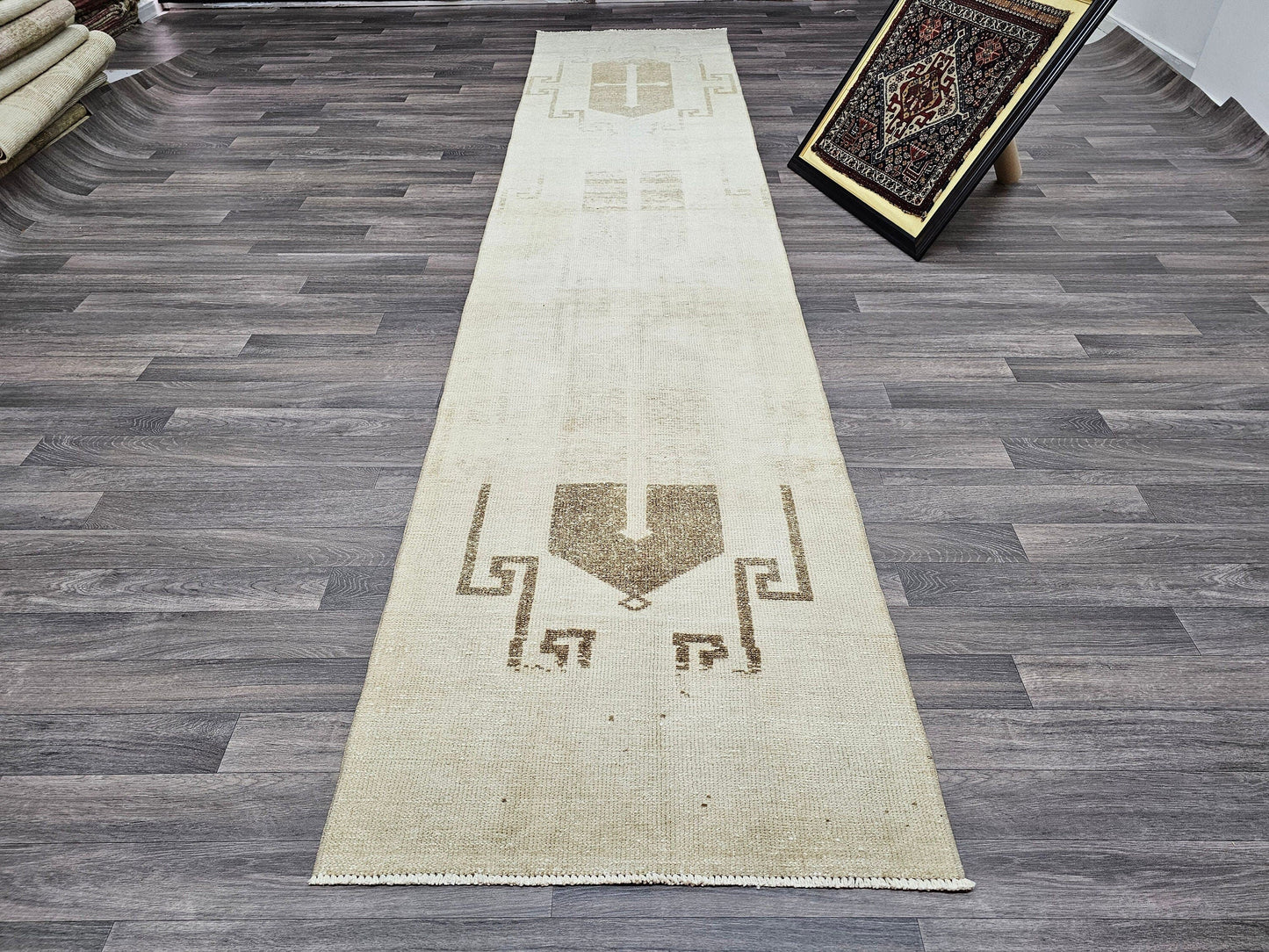 3x13 Feet Classic Vintage Runner - Beige Cream Brown - Hand-Knotted Traditional Hallway Rug - Long Antique Carpet for Entryway