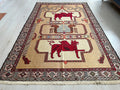 4x6 Silk Soumak Rug: Hand-Knotted Vintage Animal Design