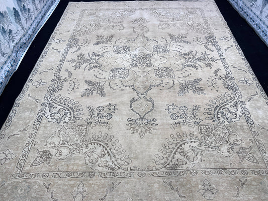 Large Neutral Turkish Rug/ 9.30x12.45 feet /Wool Hand Knotted Rug/ Vintage Oushak Rug/ Oversize Area Rug/ Oriental Carpet/ Natural Decor Rug