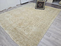 9x12 Wool Oushak Rug: Neutral Beige Faded Turkish Area Rug