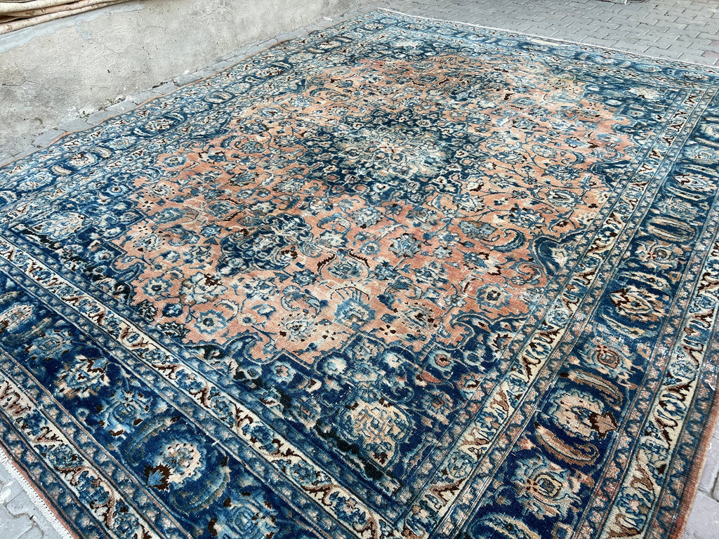 Large Vintage Oushak Rug: 9.60x12.20 ft, Hand-Knotted Wool Carpet