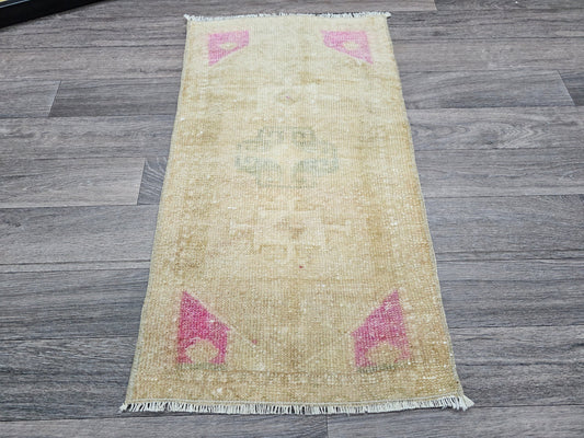 17x31 inches Neutral Vintage Door Mat - Mini Turkish Rug, Handwoven Bath Mat, Authentic Wool Mini Rug,  Unique Boho Decor Door mat