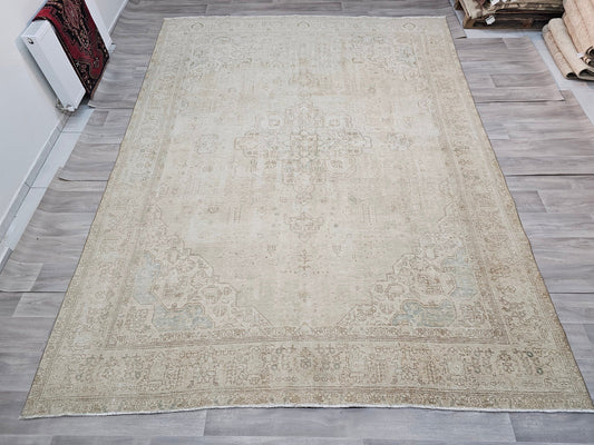 9.5x12.70 feet Vintage Neutral Heriz Area Rug - Oversized Persian Design Rug for Livingroom - Extra Large Turkish Rug - Geometric Carpet