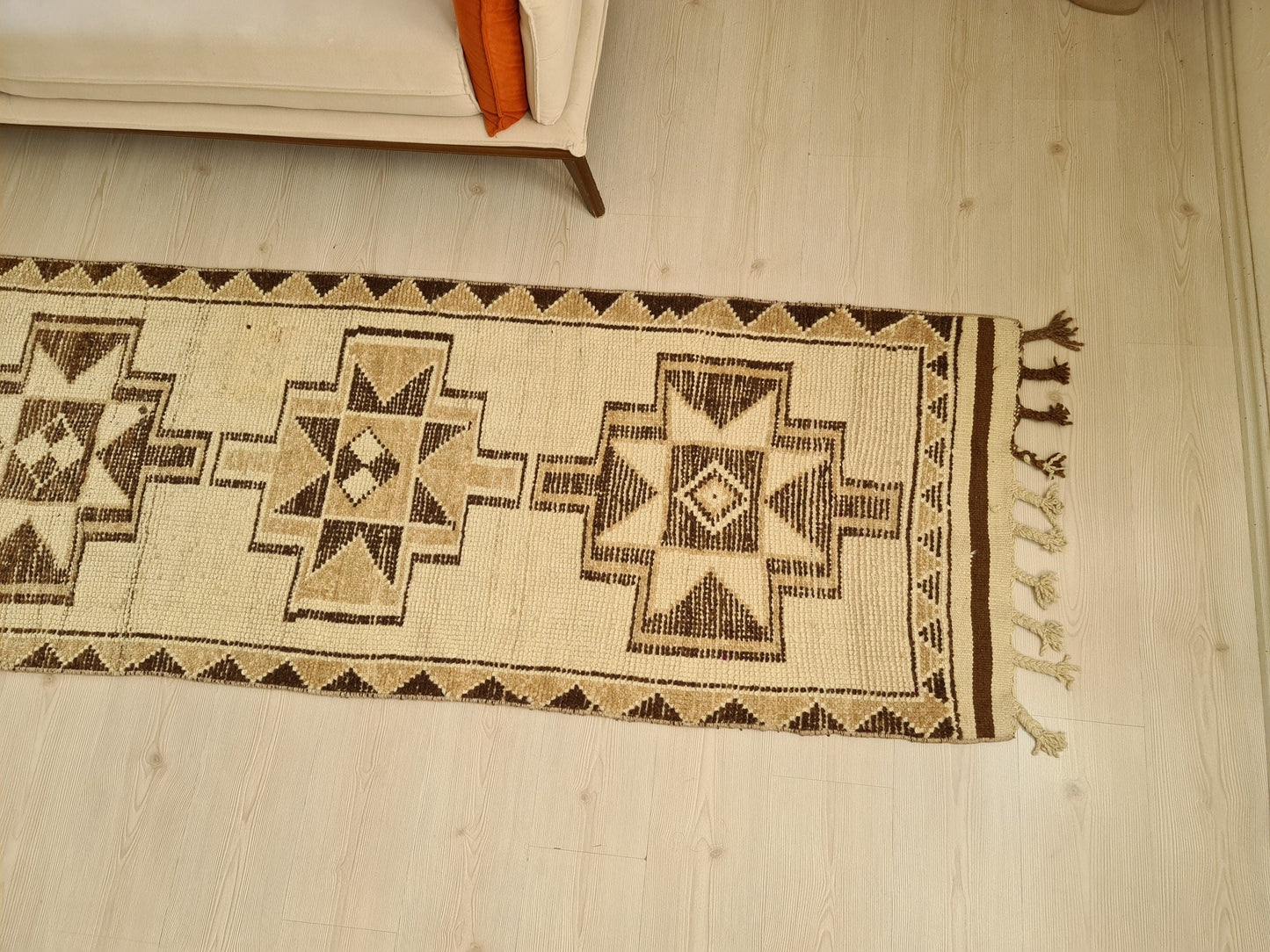 Neutral Runner Rug/ 2.7 X 11.75 feet/ Hand Knotted Wool Moroccan Runner Rug