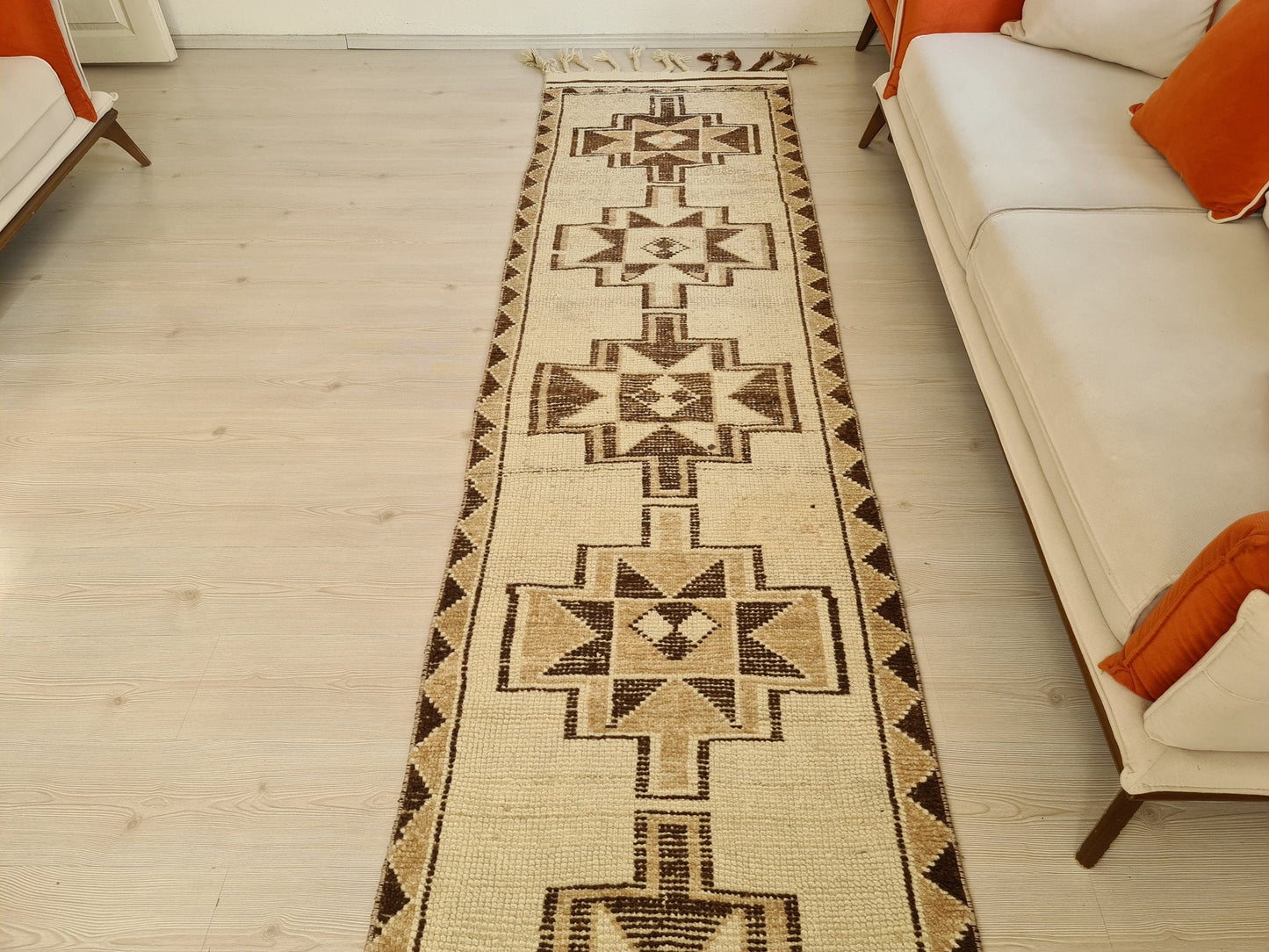 Neutral Runner Rug/ 2.7 X 11.75 feet/ Hand Knotted Wool Moroccan Runner Rug