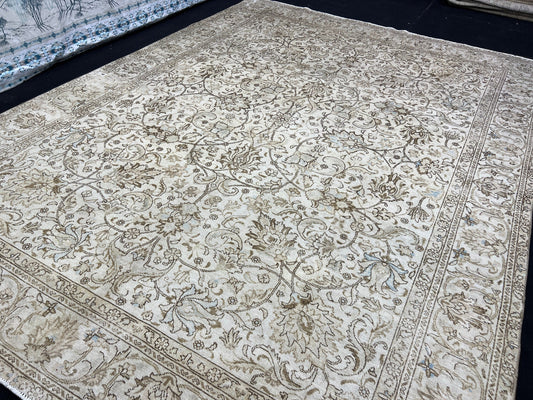 9x12 Neutral Turkish Oushak Area Rug Floral Design // 9.25x12.45 feet