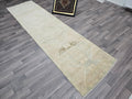 Vintage Turkish Oushak Wool Runner: Beige Brown Distressed Hallway Rug (3x11.6 ft)