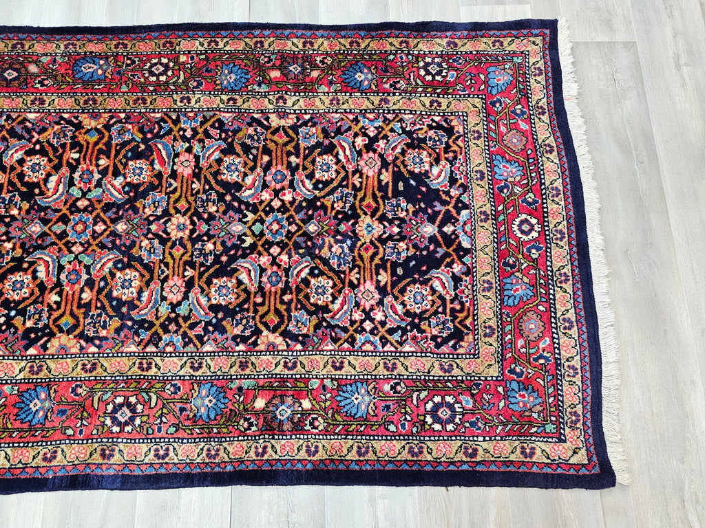 Hand Knotted Wool Turkish Runner Rug: Vintage Anatolian Design (3.90x10.50 ft)