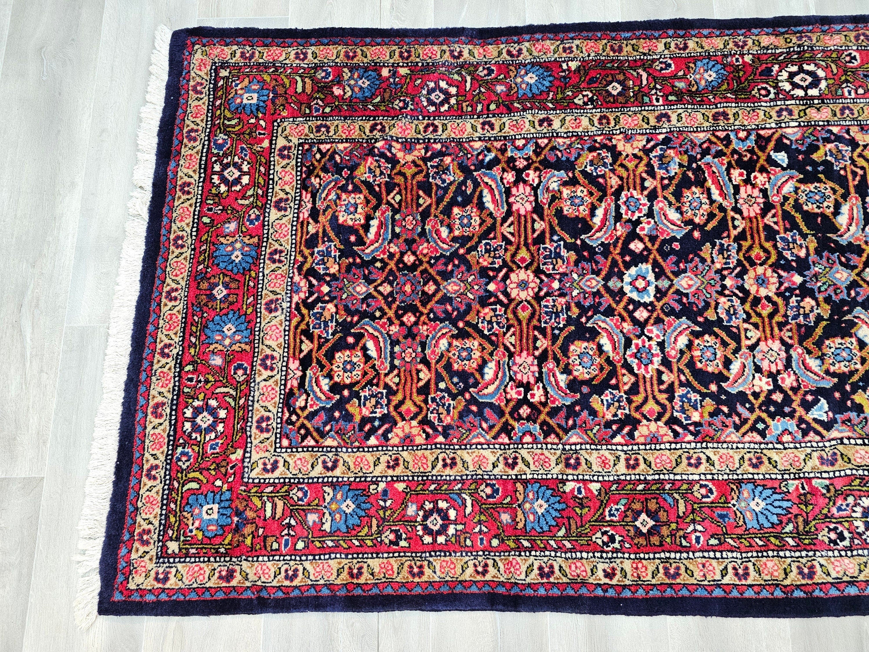 Hand Knotted Wool Turkish Runner Rug: Vintage Anatolian Design (3.90x10.50 ft)