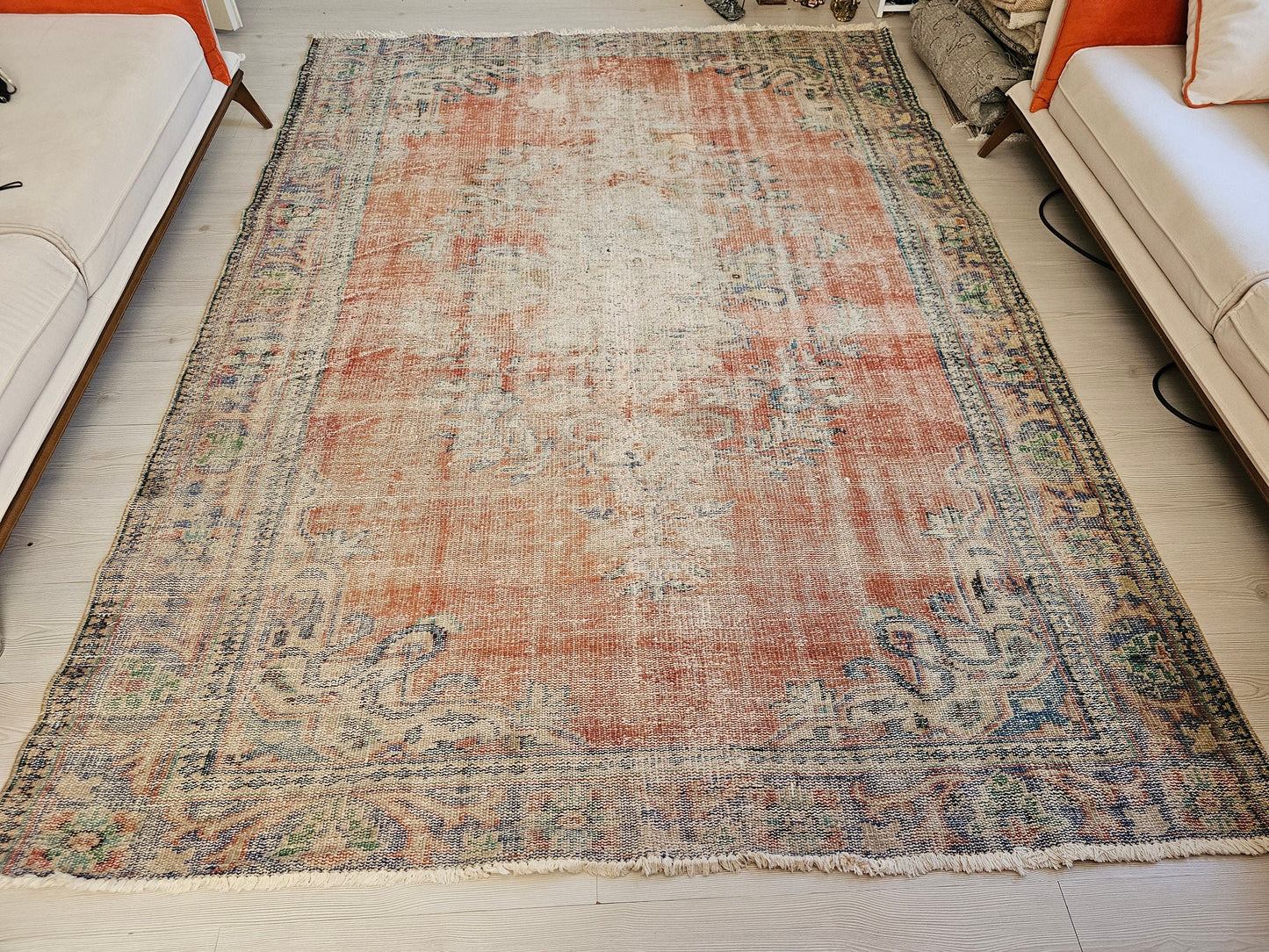 6.55x9.20 feet Hand Knotted Pastel Color Antique Turkish Oushak Area Rug