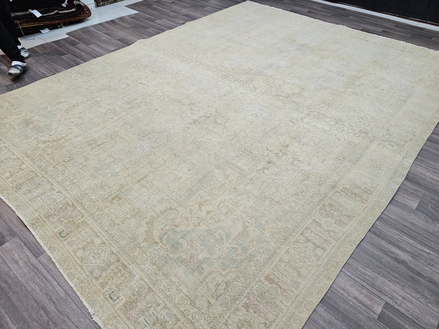 9x12 Heriz Rug, Neutral Vintage Rug, Antique Oriental Wool Rug, Living Room Rug, Large Area Rug, Dining Room Rug, Geometric Rug