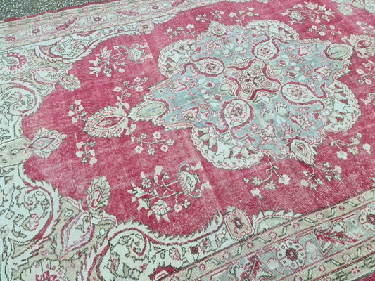 Red Vintage Turkish Area rug/ 7x10.85 feet