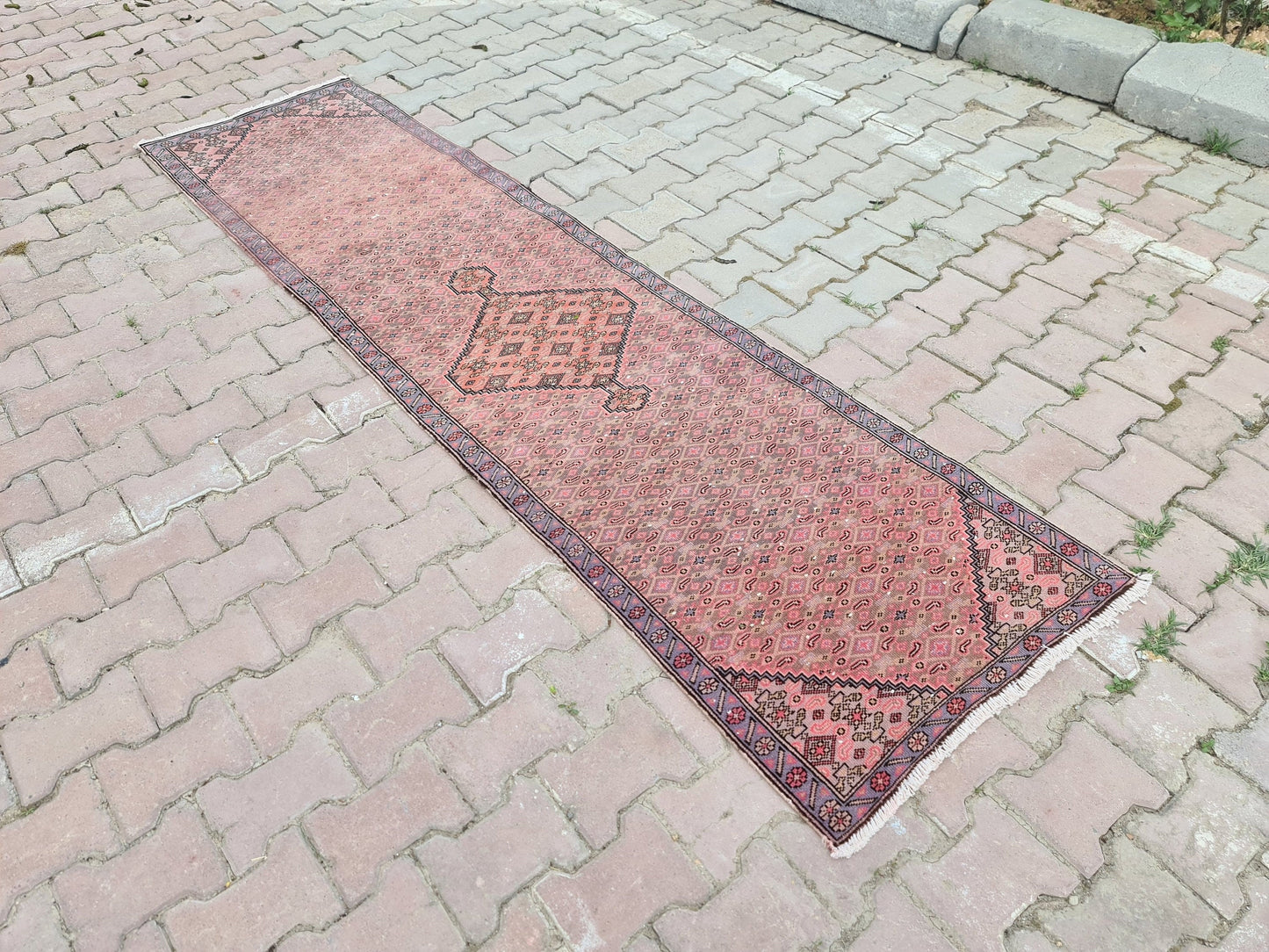 2x9 Red Vintage Runner Rug Hand Knotted