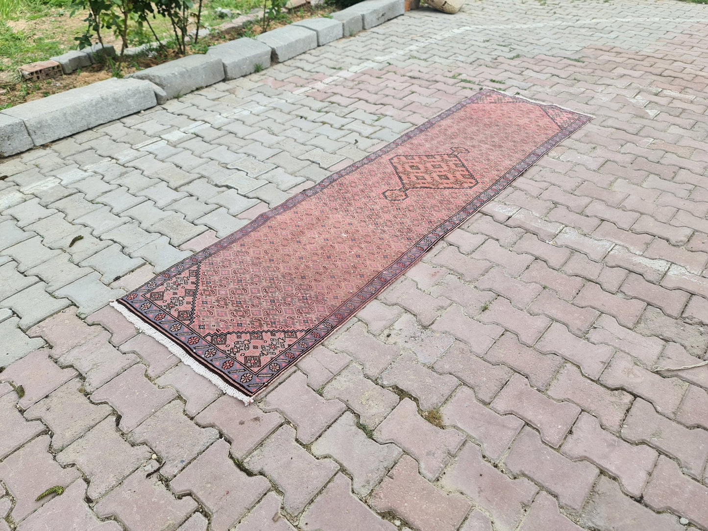 2x9 Red Vintage Runner Rug Hand Knotted