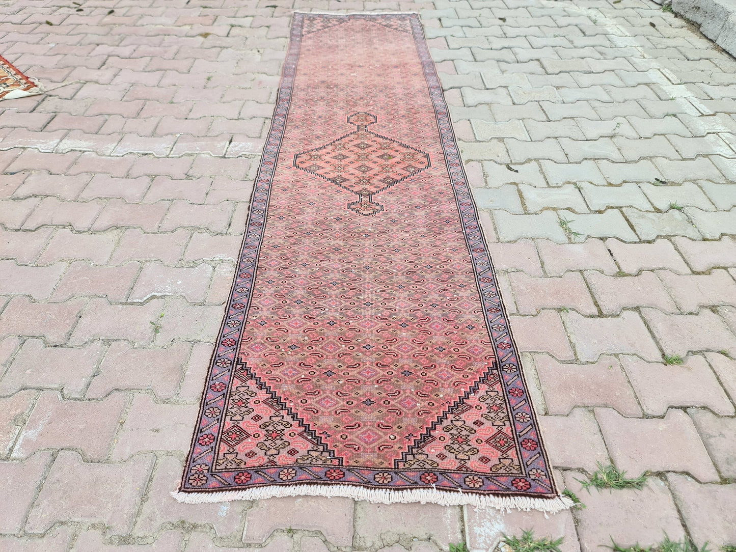 2x9 Red Vintage Runner Rug Hand Knotted