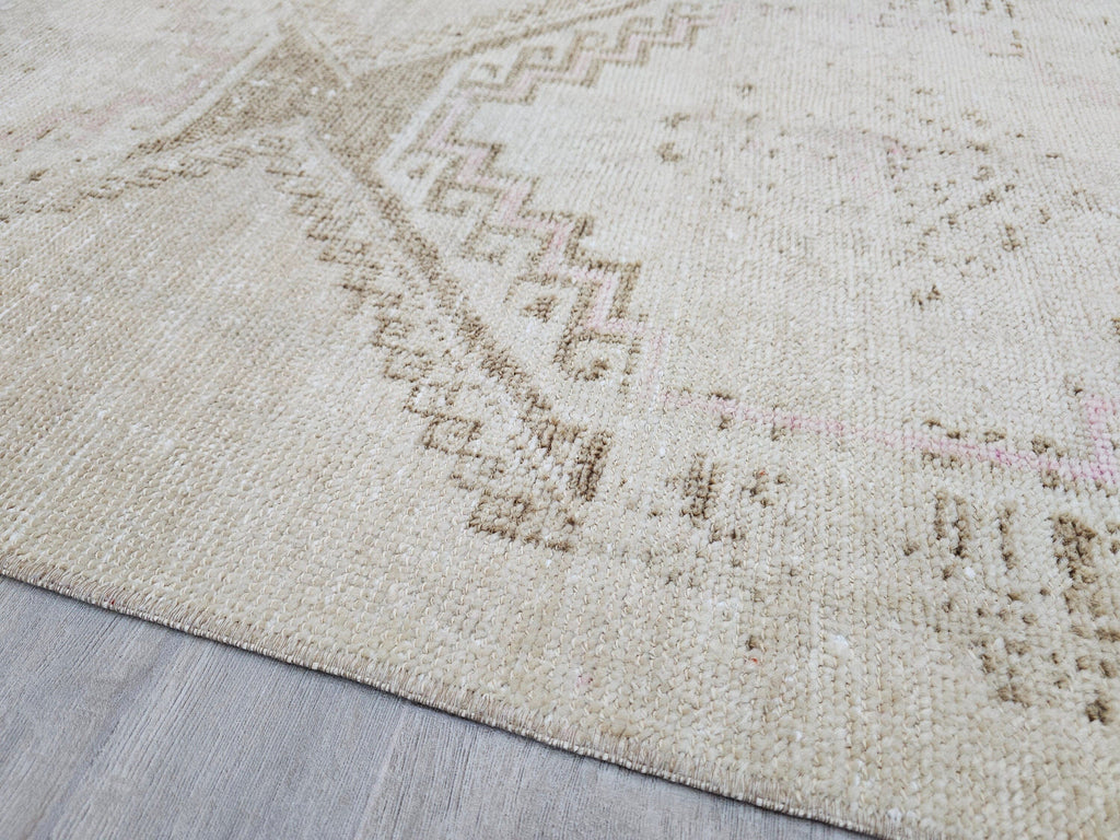 Hand Knotted Wool Turkish Runner Rug: Neutral Oushak Stair Runner (3x14 ft)