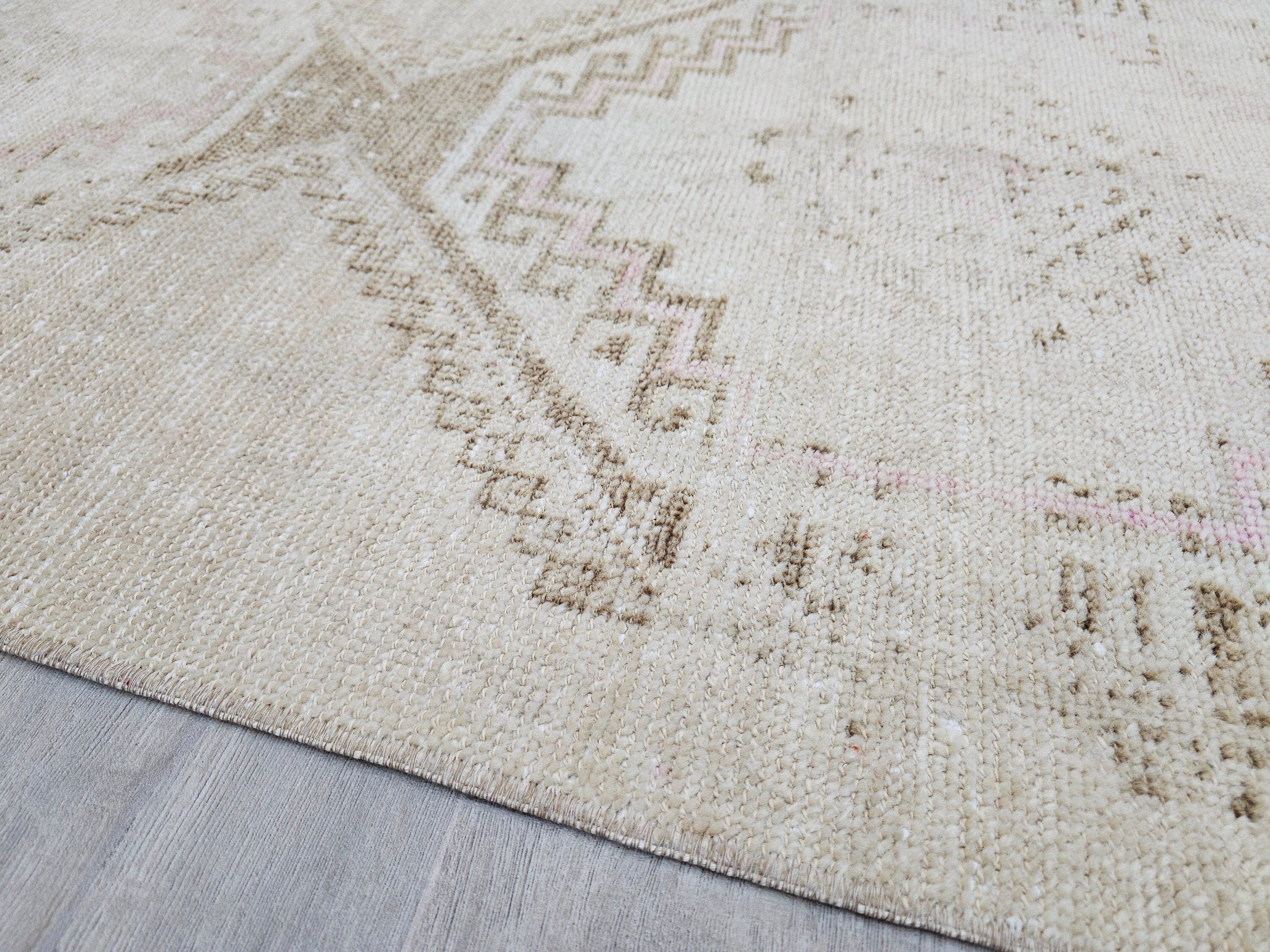 Hand Knotted Wool Turkish Runner Rug: Neutral Oushak Stair Runner (3x14 ft)