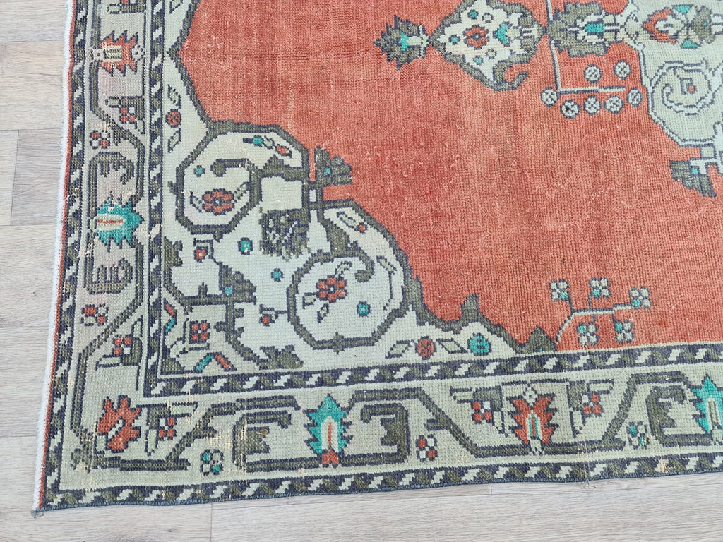 Hand Knotted Wool Turkish Rug: 5x8 Vintage Oushak Accent Rug