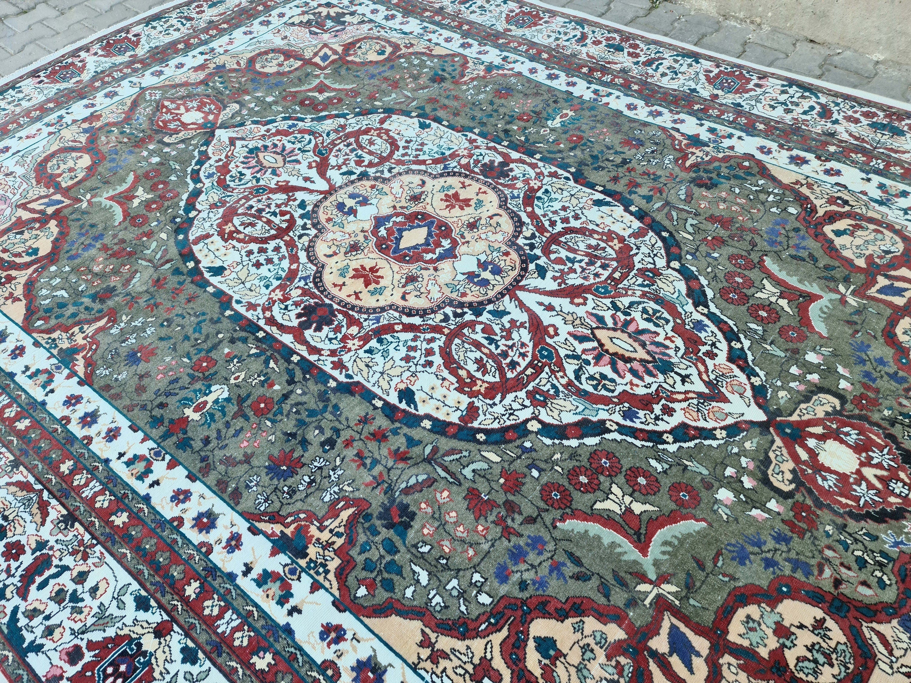 9x13 Hand-Knotted Persian Rug: Oversize Vintage Wool Carpet