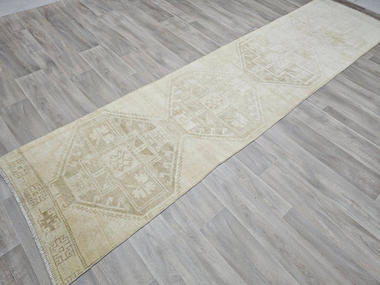 3x12 Vintage Runner - Neutral Turkish Runner Rug - Hallway Runner Rug non Slip - Anatolian Oushak Runner