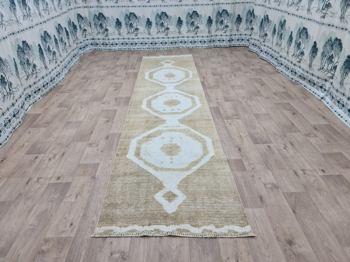 3x13 feet Neutral Oushak Runner for Stair and Hallway - Hand Woven Woool Rug Runner - Boho Style Rug Runner - Faded Turkish Vintage Runner