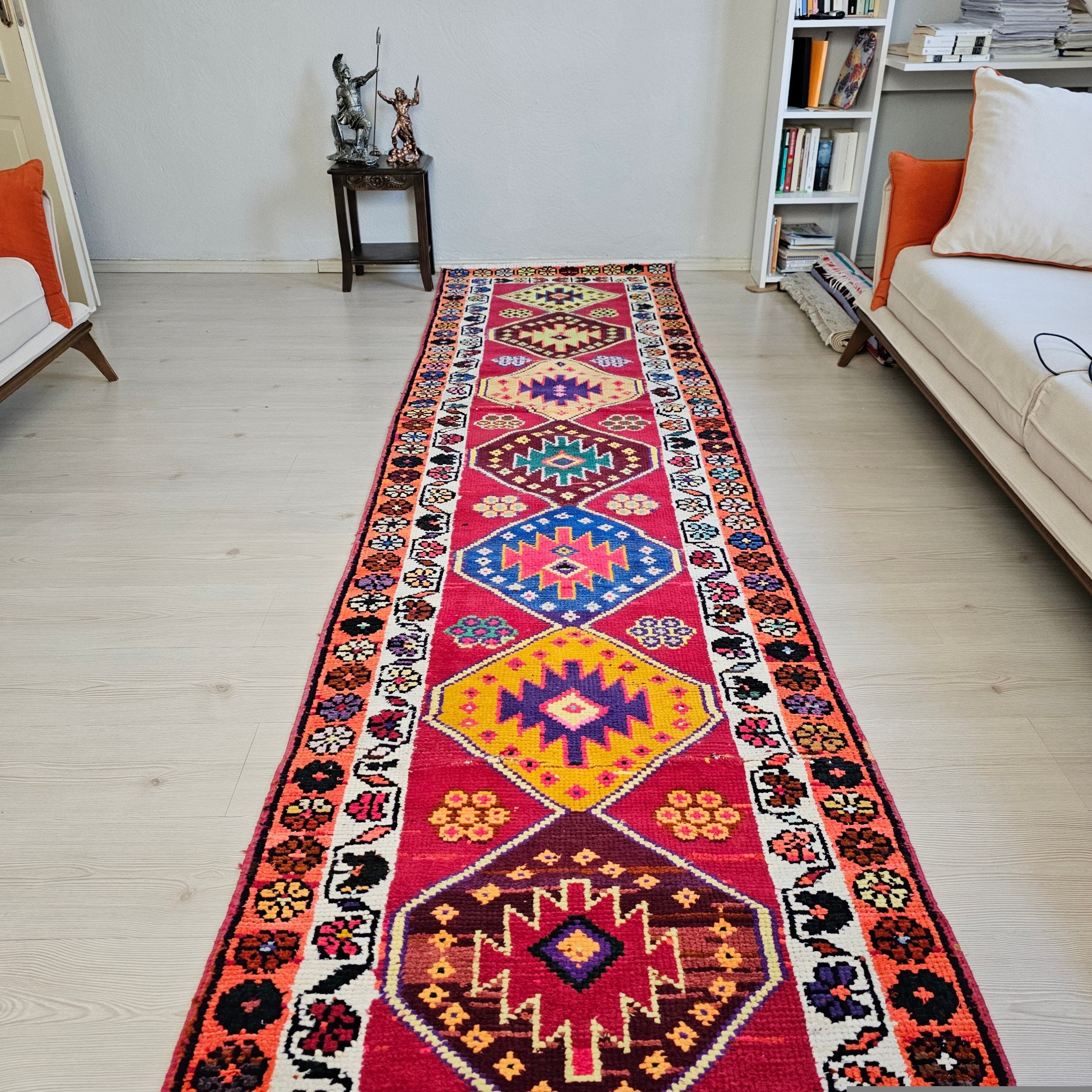 3x13 Vintage Herki Wool Colorful Runner -  2.8x12.8 feet