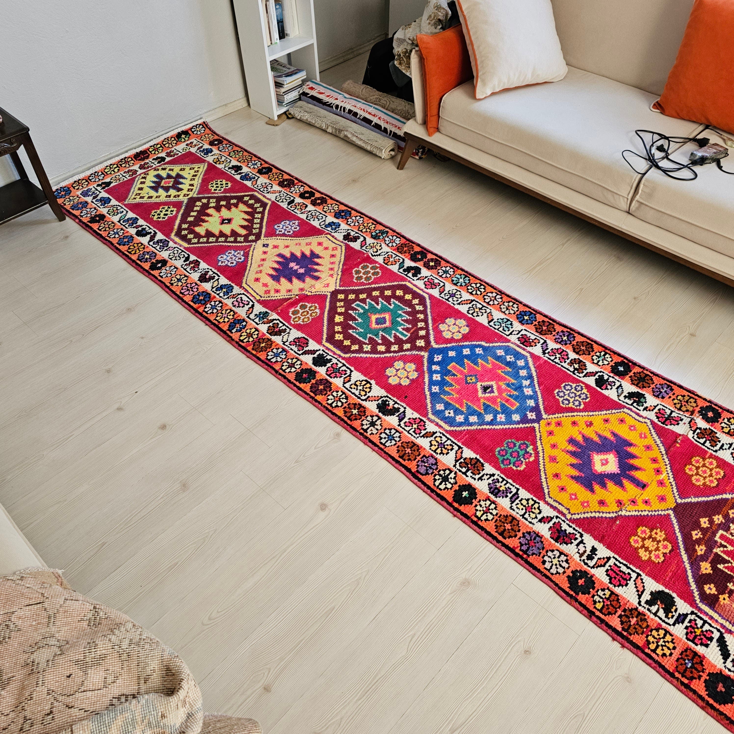 3x13 Vintage Herki Wool Colorful Runner -  2.8x12.8 feet