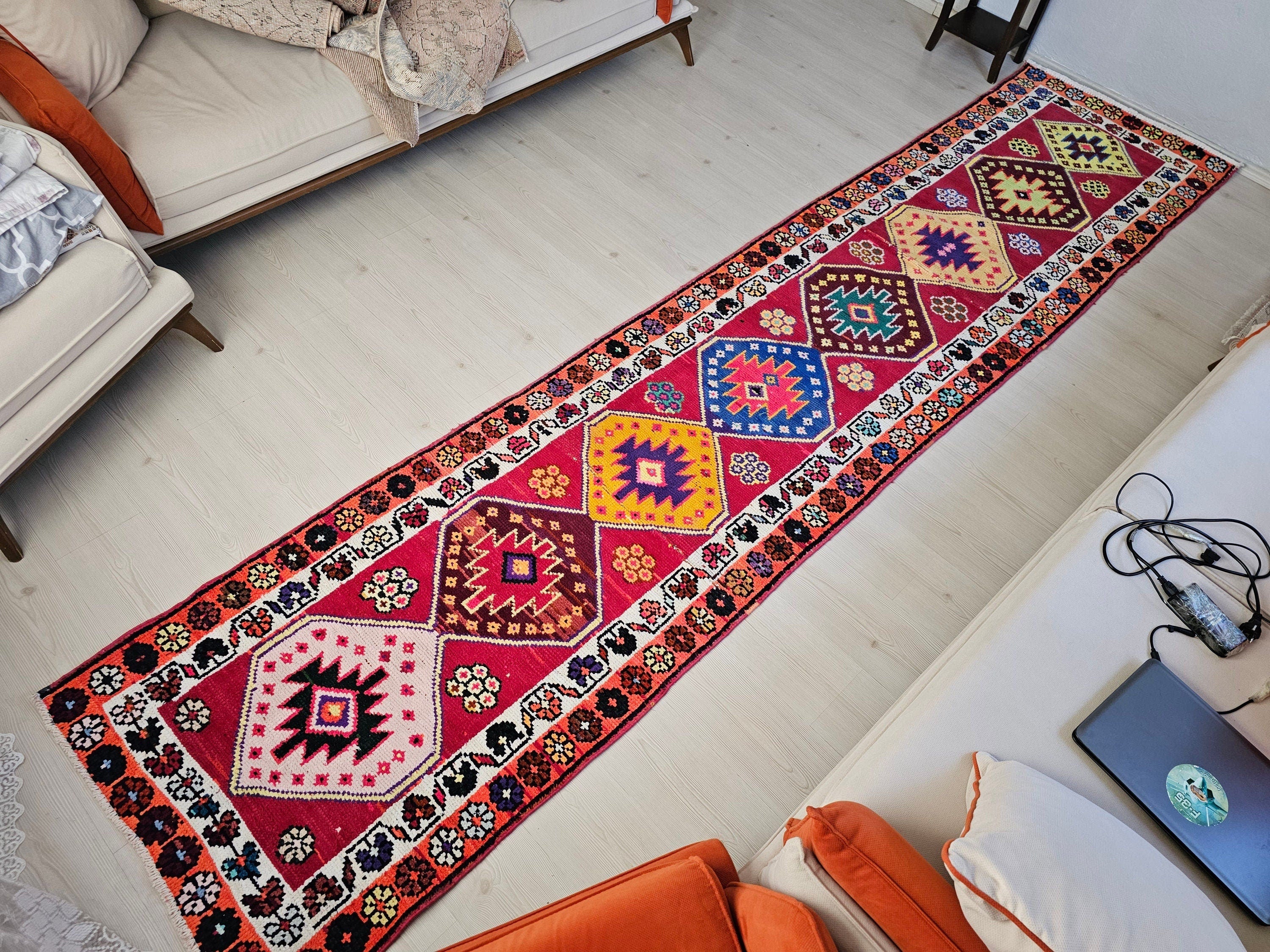 3x13 Vintage Herki Wool Colorful Runner -  2.8x12.8 feet