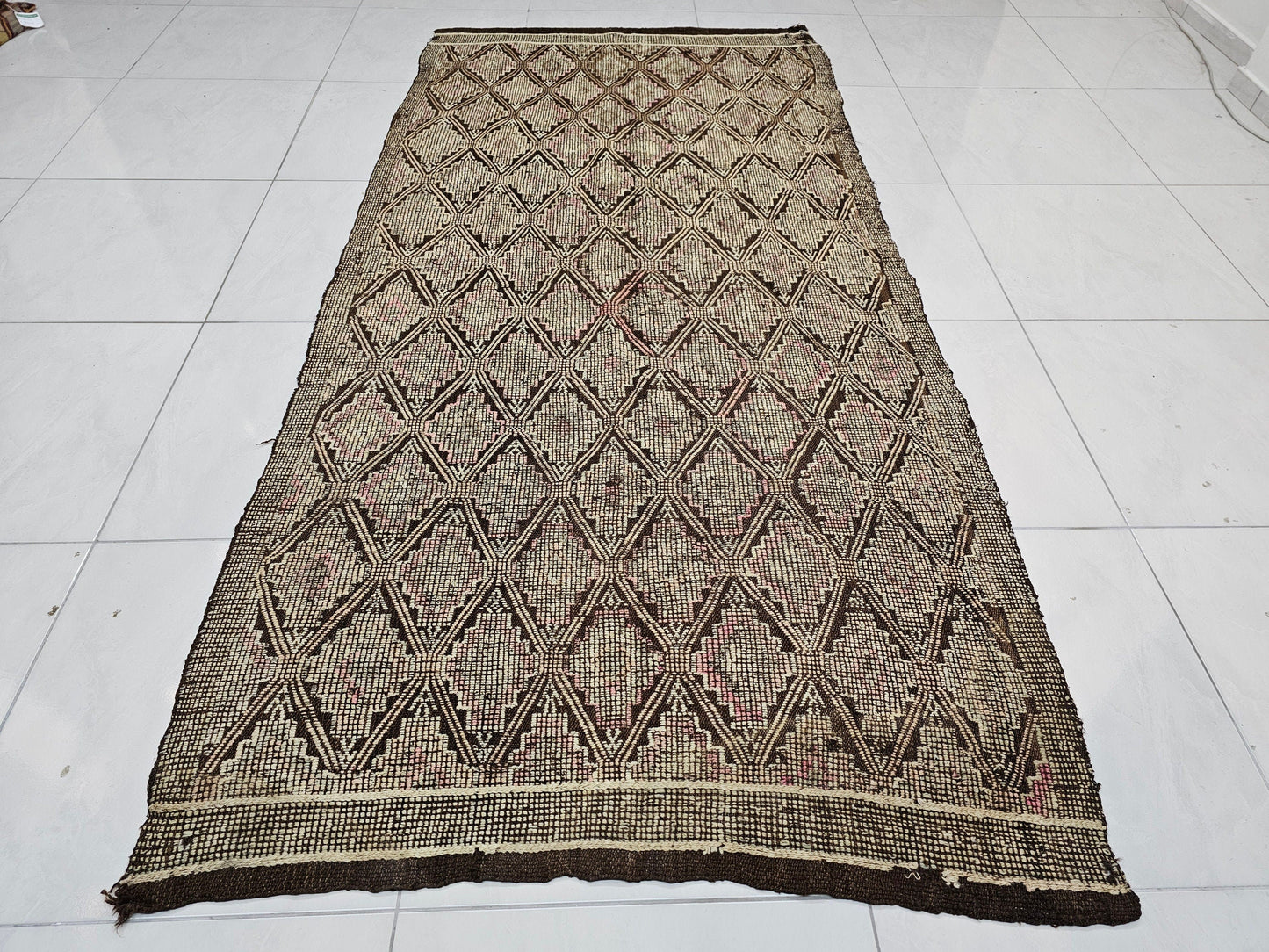 4.40x9 feet Vintage Traditional Wool Turkish Cecim RugAuthentic 4.40x9 Feet Vintage Traditional Wool Turkish Cecim Rug, Handwoven Kelim