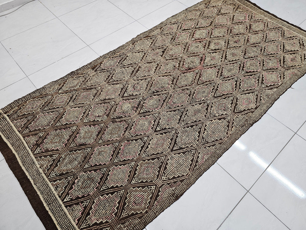 Vintage Turkish Cecim Rug: 4.40x9 Handwoven Wool Kilim Runner