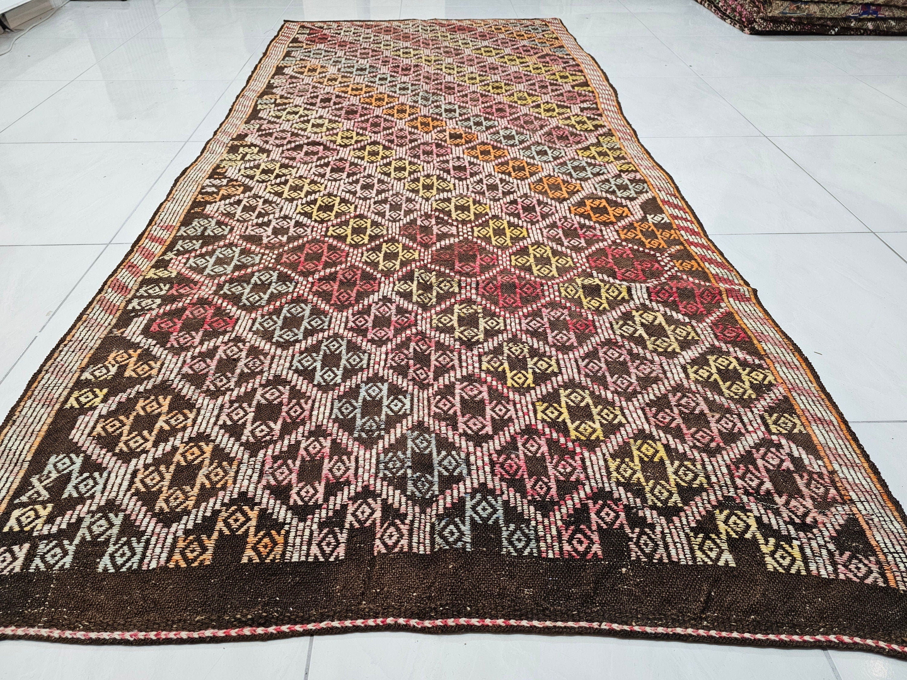 Vintage Turkish Kilim Runner: Handwoven Wool Rug, 4x10 Tribal Hallway