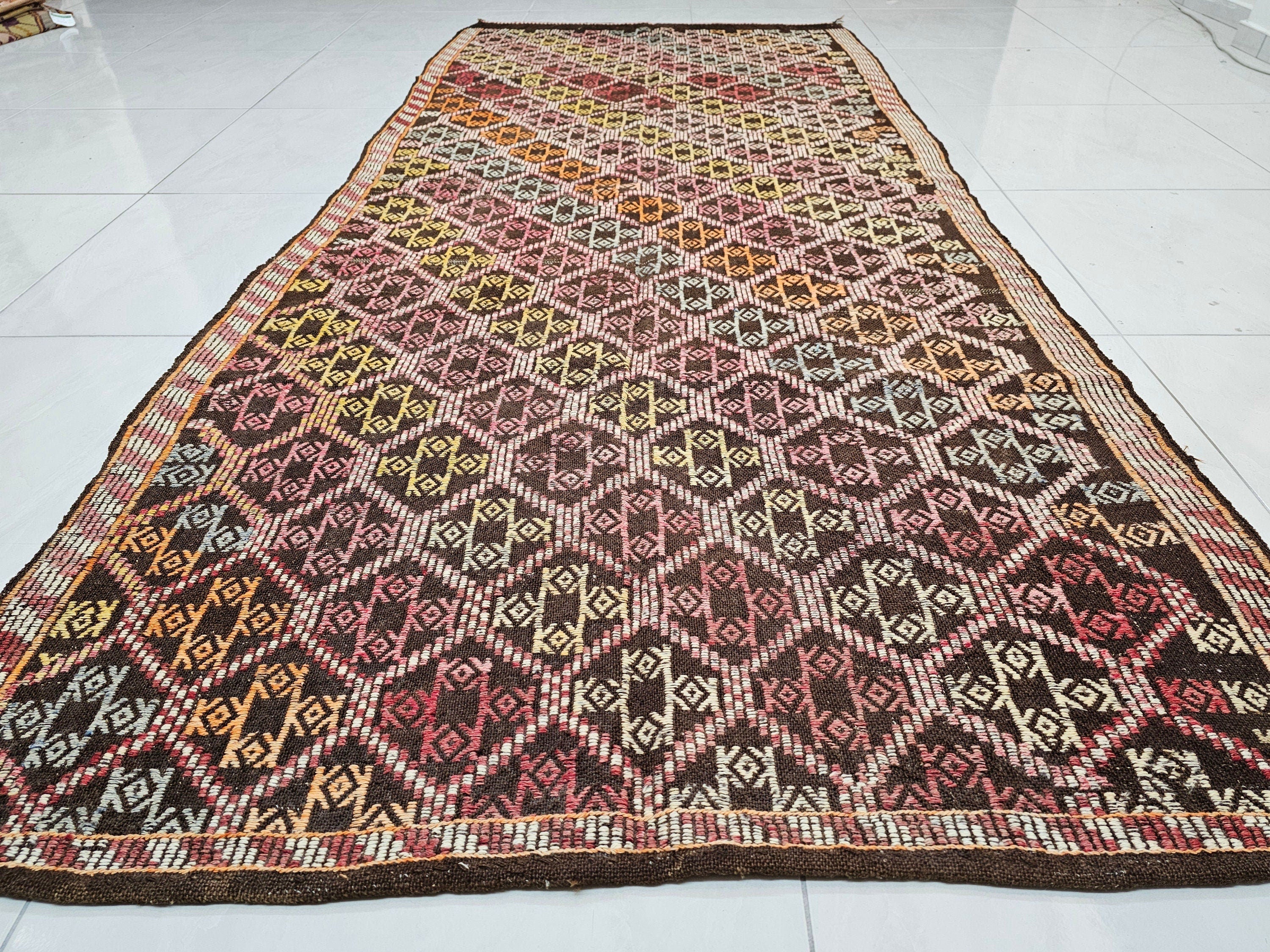 Vintage Turkish Kilim Runner: Handwoven Wool Rug, 4x10 Tribal Hallway